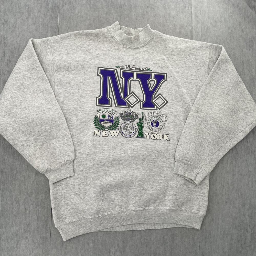 VINTAGE New York Sweatshirt Adult 2XL Gray Time Square Twin Towers The Big Apple